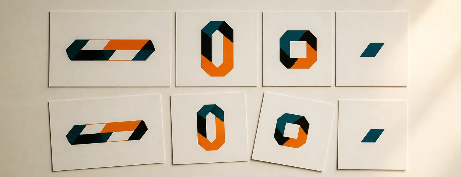 Le même logo décliné en huit versions : complet, réduit, puis réduit au signe seul.