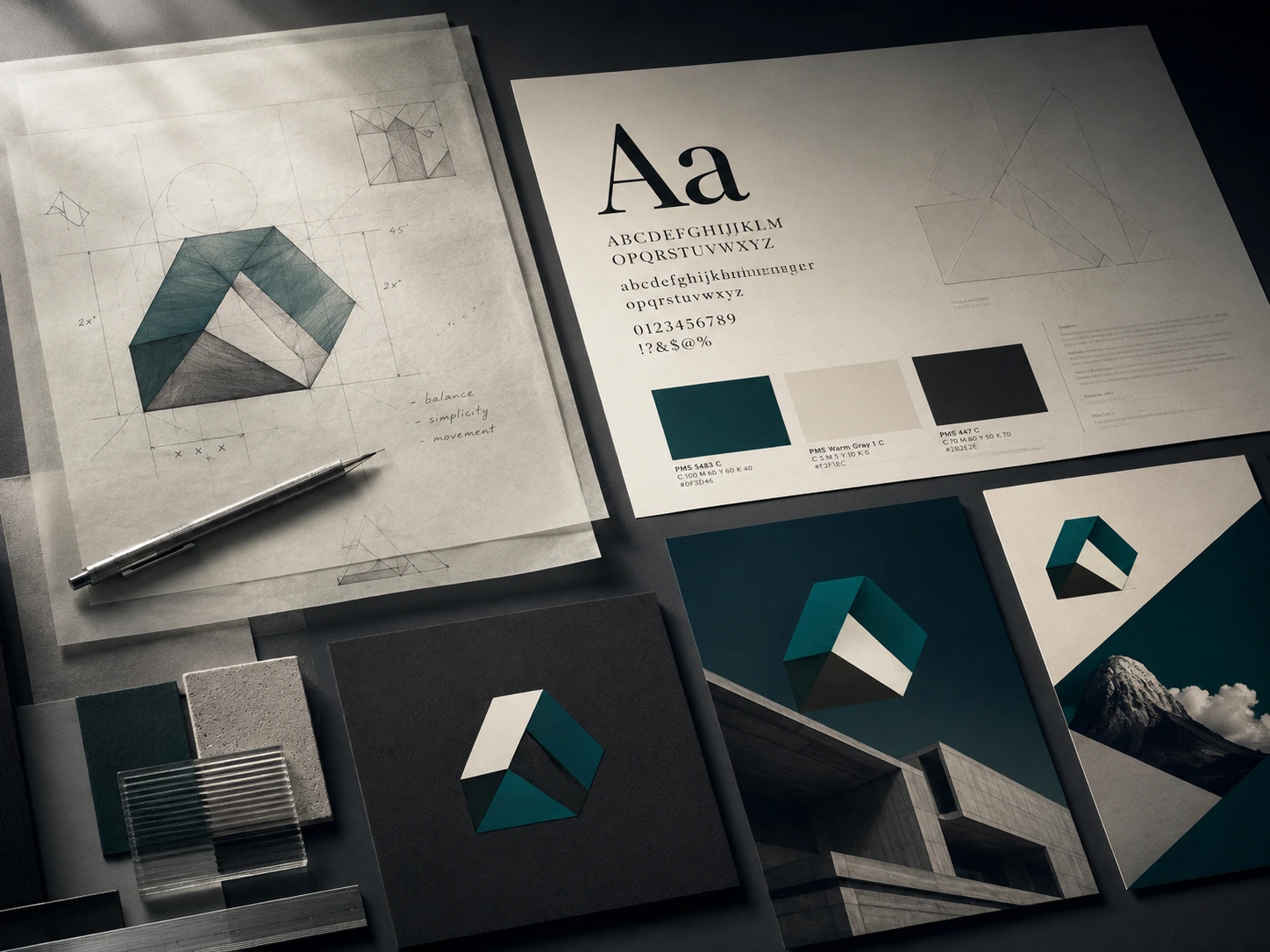 Recherche graphique, palette de couleurs et déclinaisons sur des supports imprimés