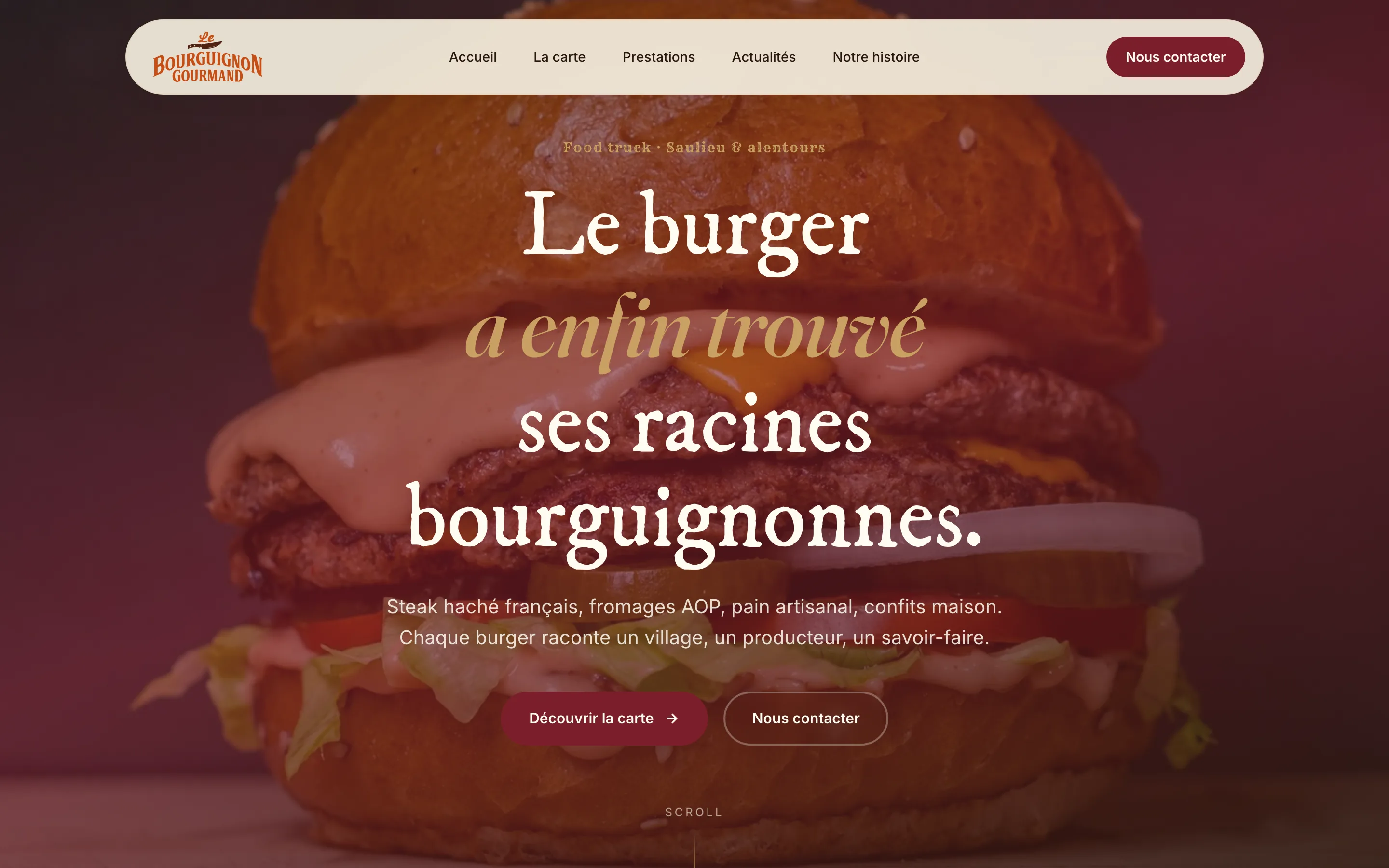 La page d’accueil du Bourguignon Gourmand