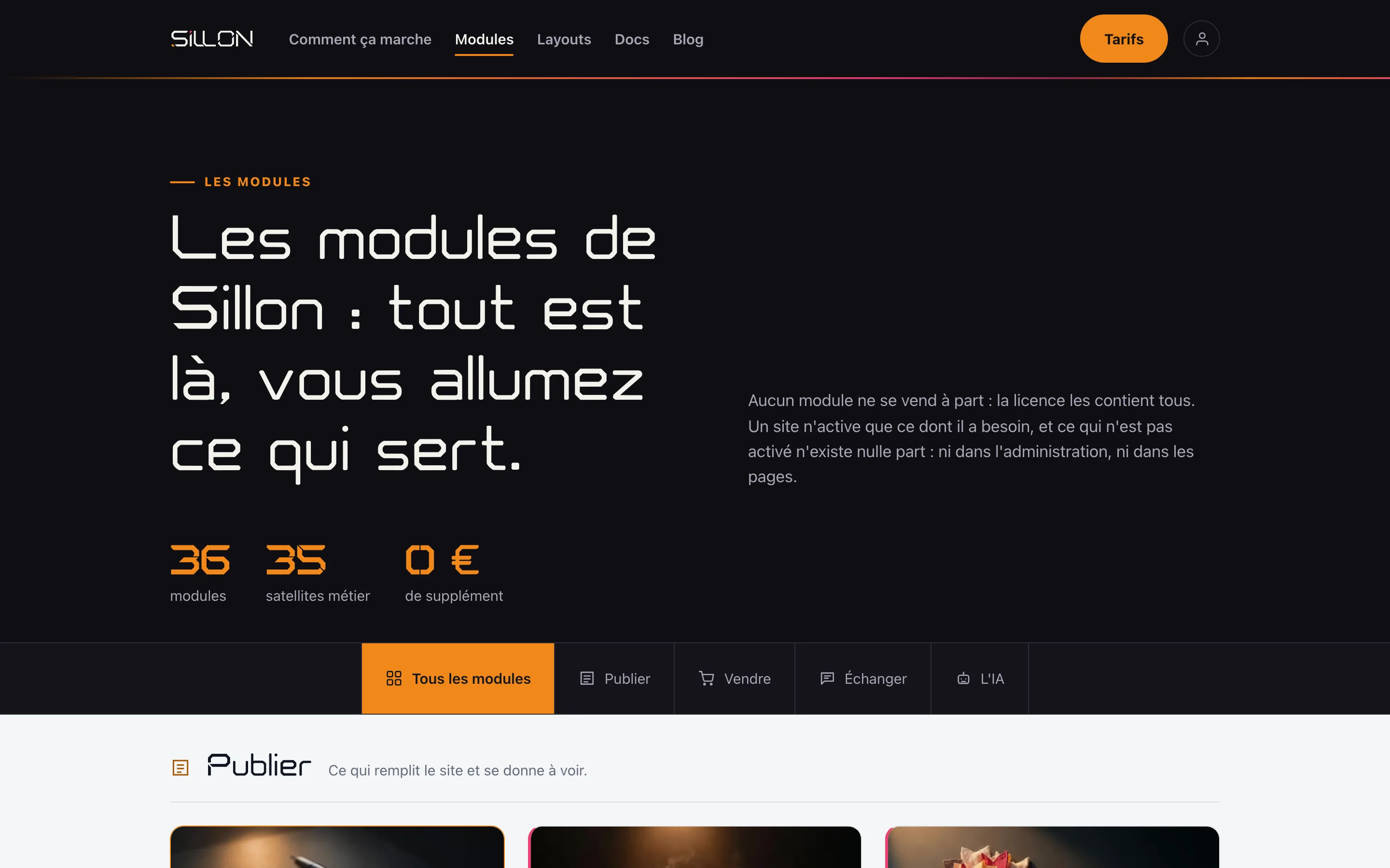 La page des modules de Sillon