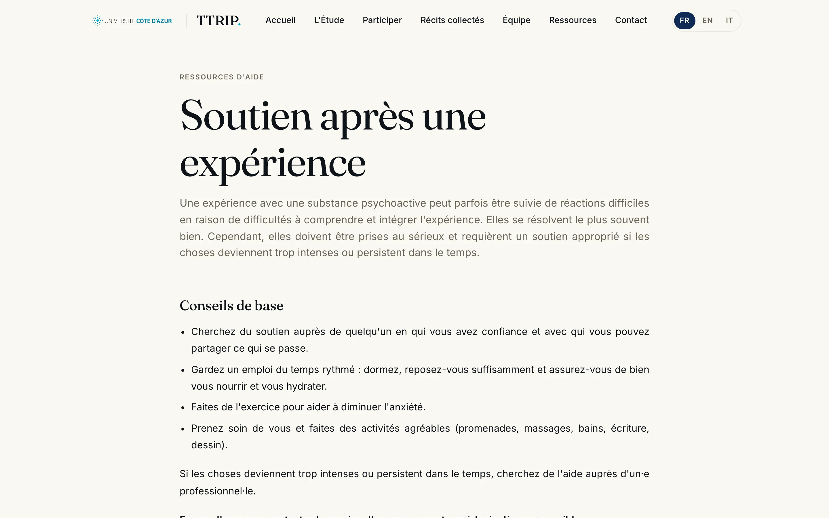La page des ressources d’aide